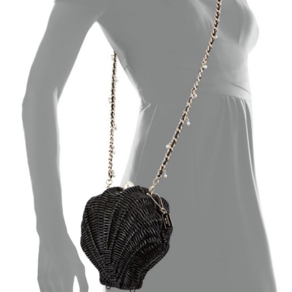 SOLD RARE 🔥Kate Spade NY Splash Out Wicker Clam Shell black pearl mermaid - Picture 4 of 9